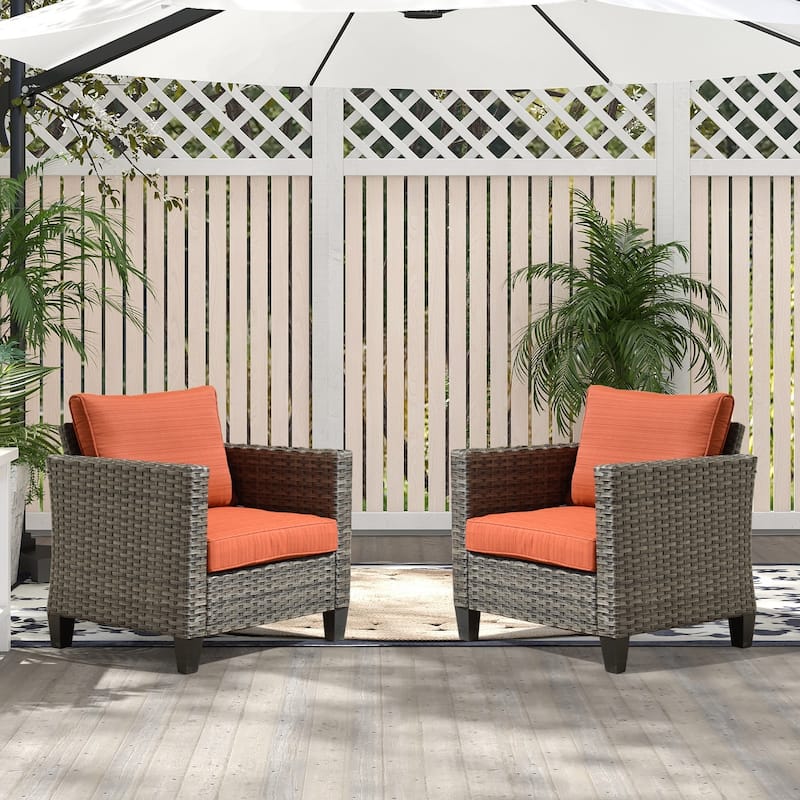 XIZZI 2-piece Patio Rattan Wicker Chair Set with Cushions - Red/Orange