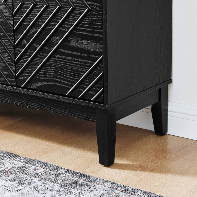 60.5"Buffet Cabinet with Storage, Farmhouse Fluted Sideboard with Geometric Pattern & Adjustable Shelves, Modern TV Stand