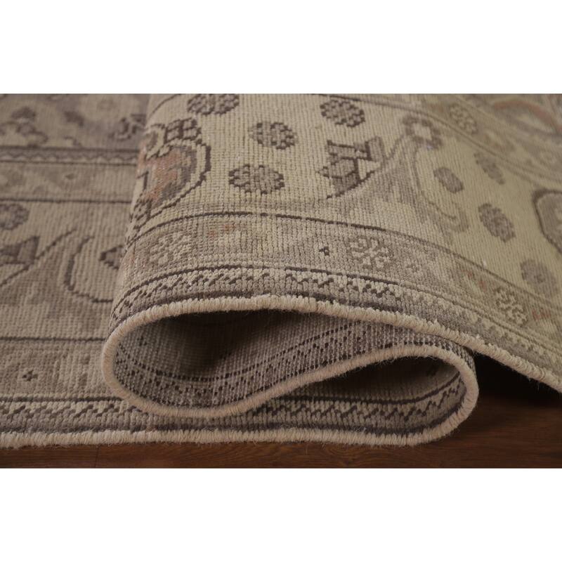 Hand Knotted Oriental 100% Wool Carpet Traditional Floral Beige & Ivories Tabriz Area Rug - 12' 4'' X 9' 10''