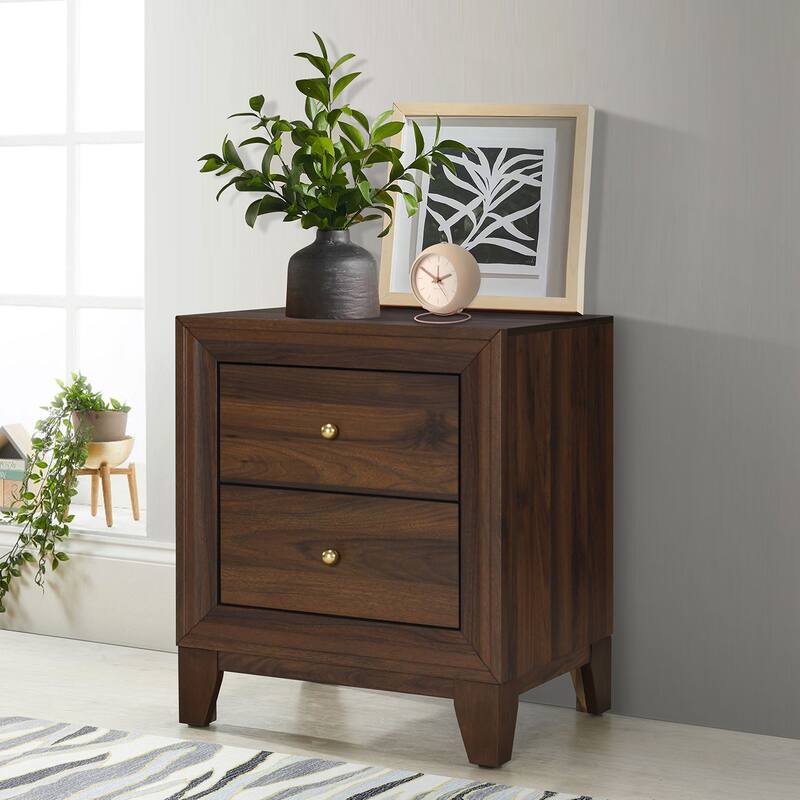 Anza Walnut 2-drawer Nightstand Bedside Table