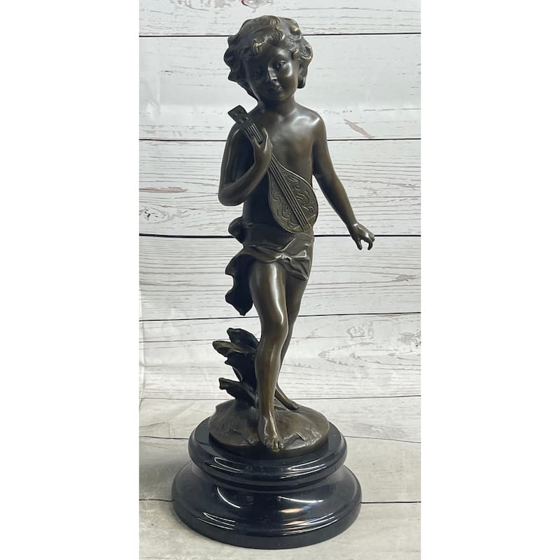 Signed Moreau Young Boy With Banjo Music Musician Clic Bronze Sculpture