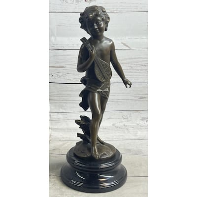 Signed Moreau Young Boy With Banjo Music Musician Clic Bronze Sculpture