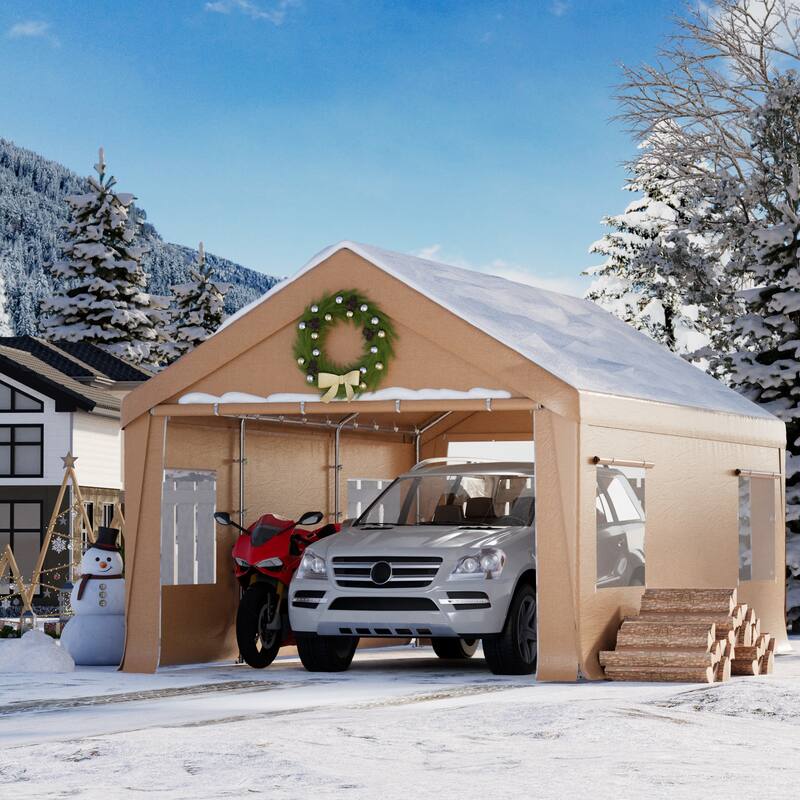 Heavy-Duty Fully Enclosed Carport - UV-Resistant, Waterproof Canopy with Roll-Up Windows & Reinforced Steel Frame
