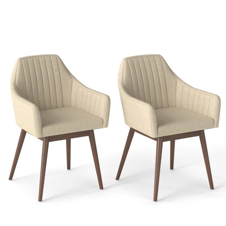 Rubber Wood Dining Chair Set of 2 with Padded Seat and Armrest - 24.5" x 23.5" x 34"