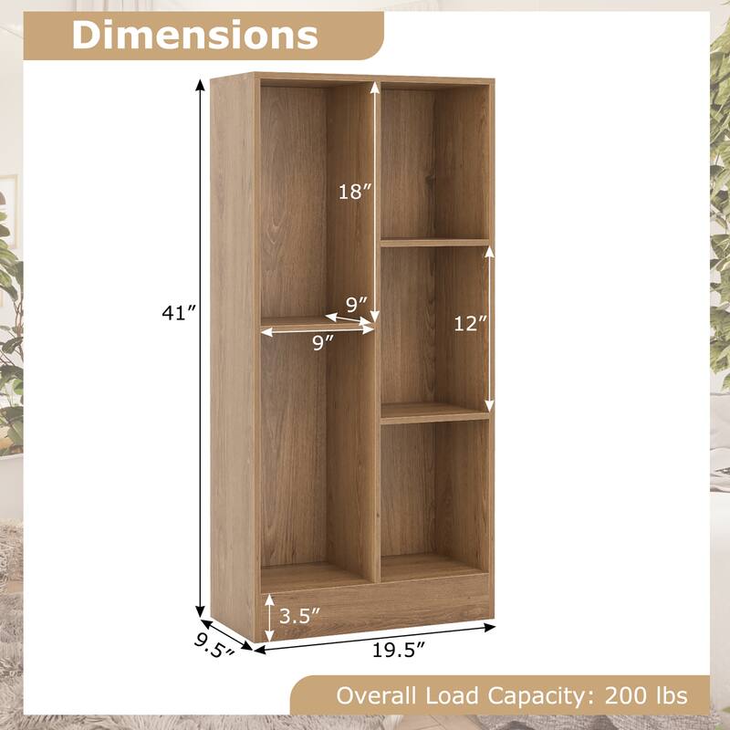 Gymax 5-Cube Bookshelf 41'' Floor Bookcase w/ 2 Anti-Tipping Kits