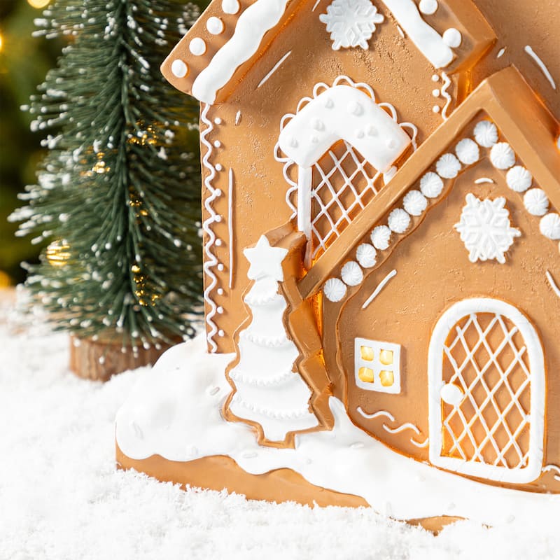 Glitzhome Christmas Resin Gingerbread House Table Decor Village Figurine