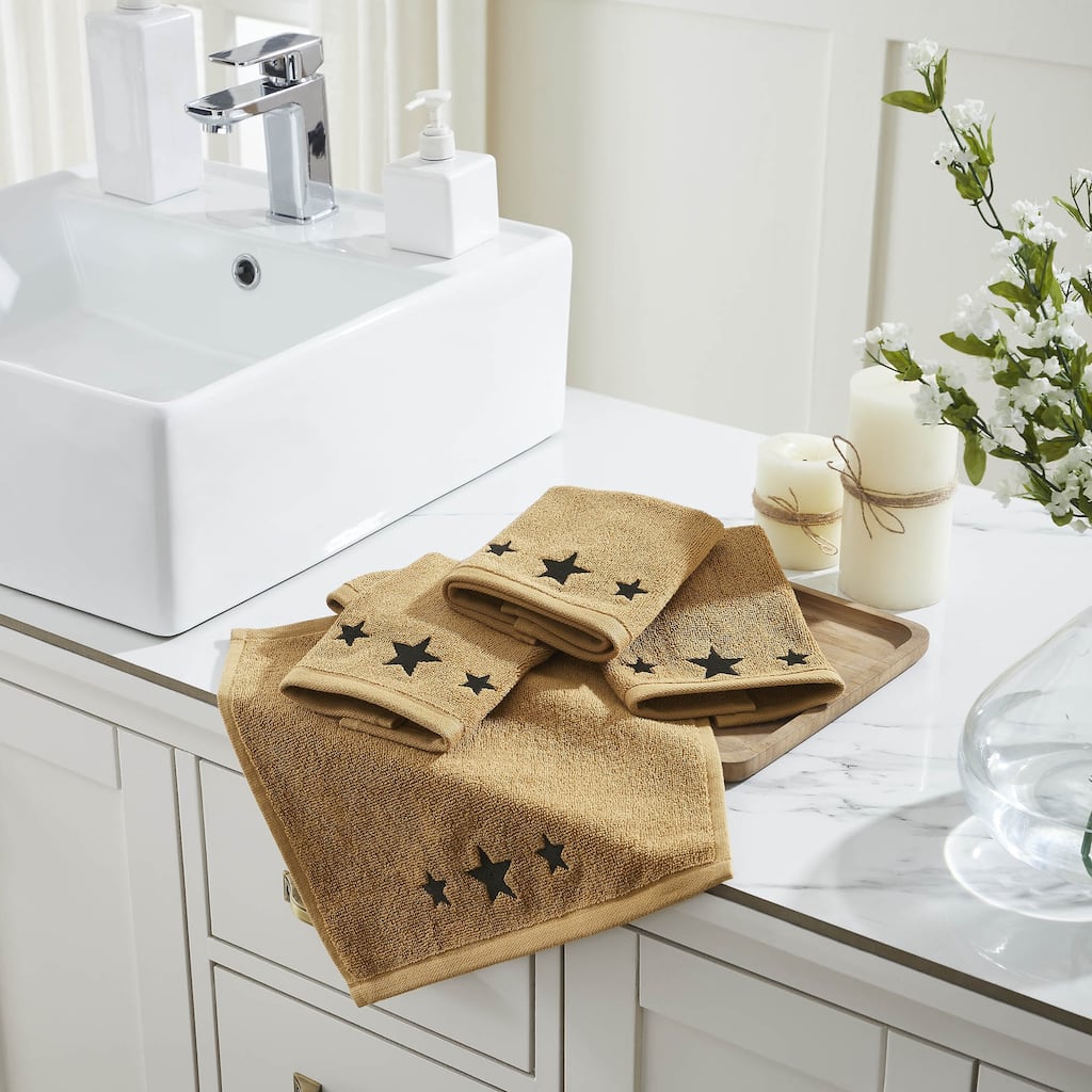 Black Stars Tan Washcloth Set of 4 12x12