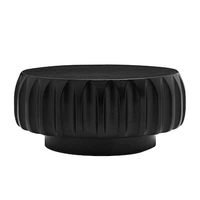 Modern Round Carved Coffee Table, Stylish Solid Wood Coffee Table with Sculpture Design, for Living Room