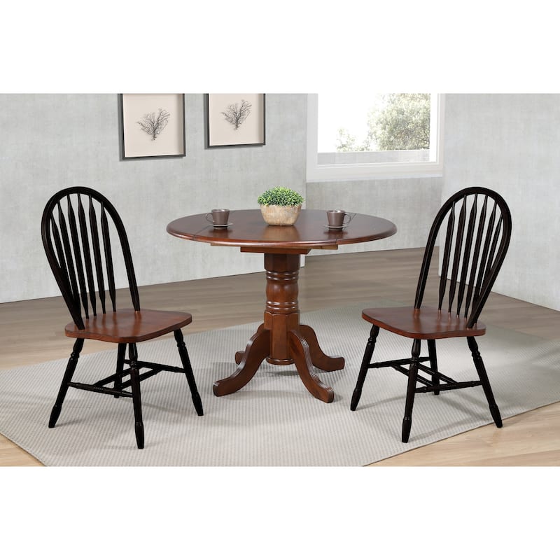 Round Extendable Dining Set - 42" Solid Wood Table & 2 Chairs - Kitchen Dining Room Furniture