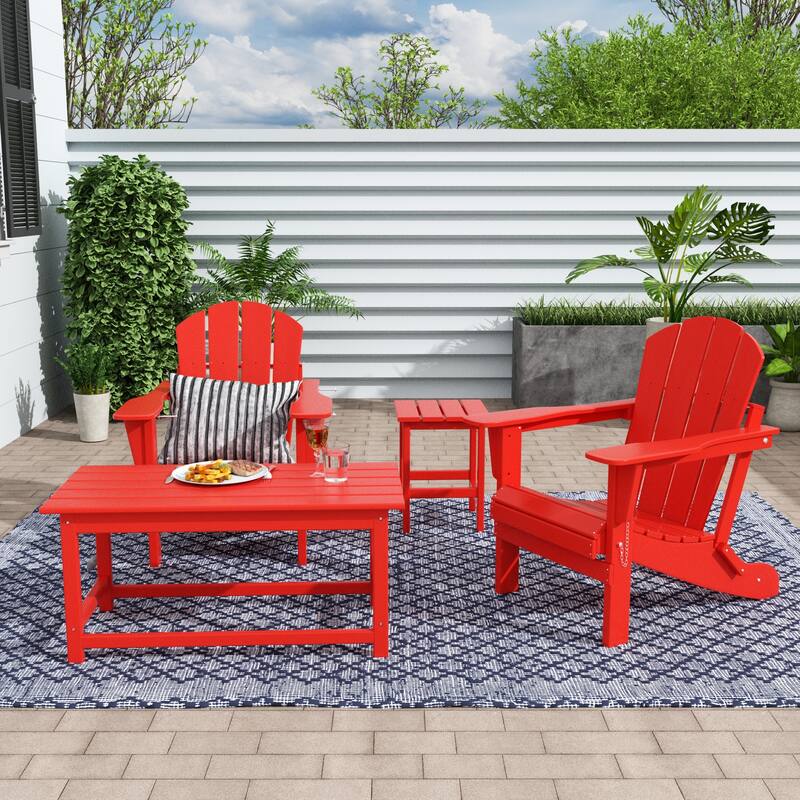Laguna Hdpe All Weather Outdoor Patio Foldable Adirondack Chairs Conversation Set (4-Piece Set) - Red