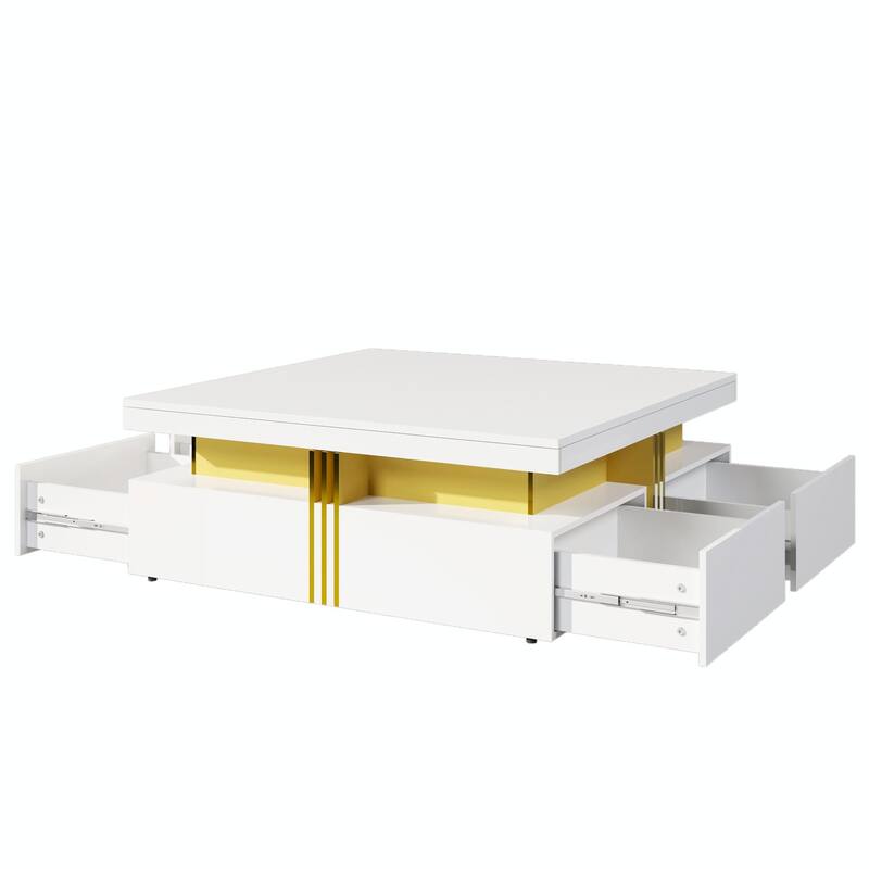 Modern Glossy Square Storage Coffee Table with 4 Drawers