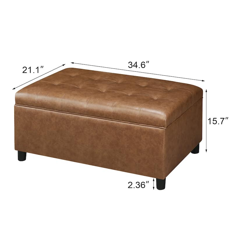 Adeco 35" Tufted Rectangular Storage Ottoman Bench