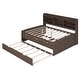 preview thumbnail 23 of 43, Full Size Wooden Captain Bed with Built-in Bookshelves, 3-Storage Drawers, and Trundle, Light Grey, Classic Style Bed Frame