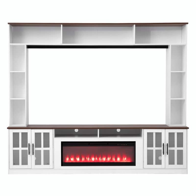 95.5" Wide Wall Unit Entertainment Center with Electric Fireplace and Bookshelves for TVs up to 80"
