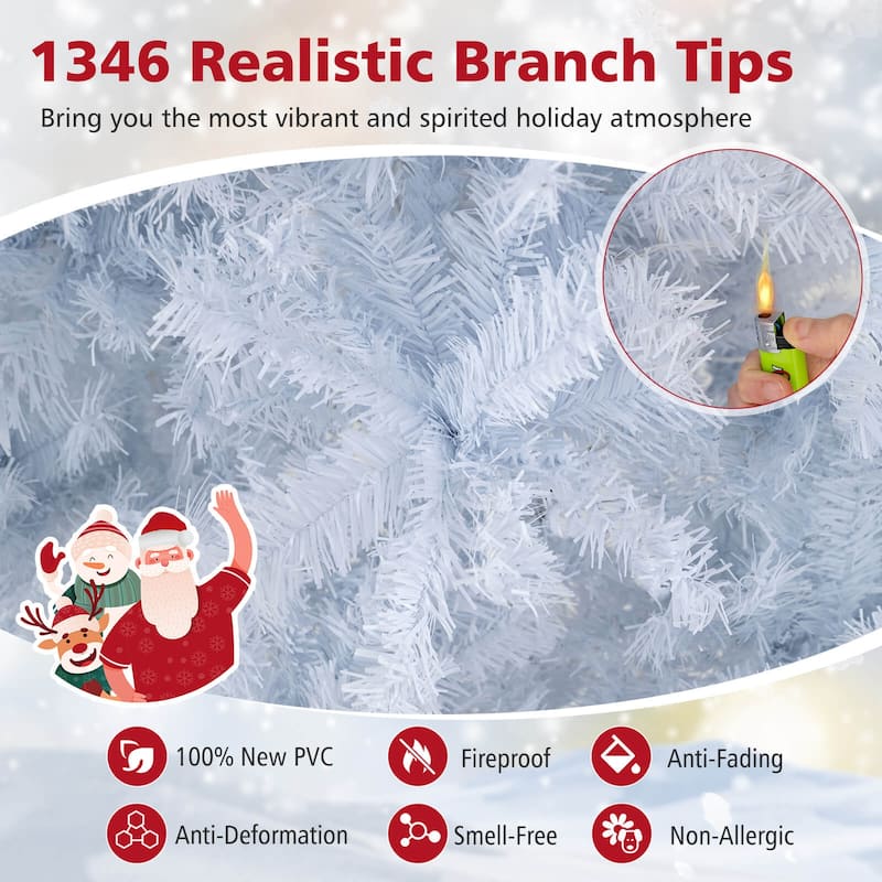 6/7 FT Pre-Lit Artificial Christmas Tree White Tree w/3-Color Lights - Pink