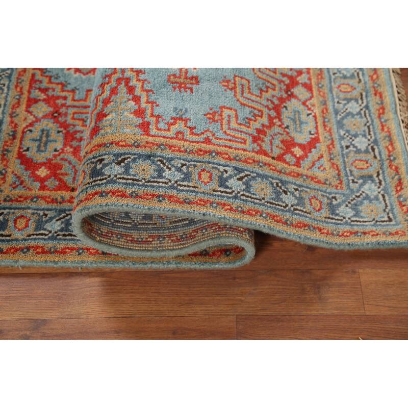 Light Blue Geometric Viss Indian Accent Rug Hand-Knotted Wool Carpet - 3'0"x 5'0"