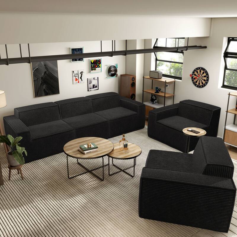Furniture of America Navir Modern 5-Piece Chenille Foam Modular Sofa and Loveseat Set