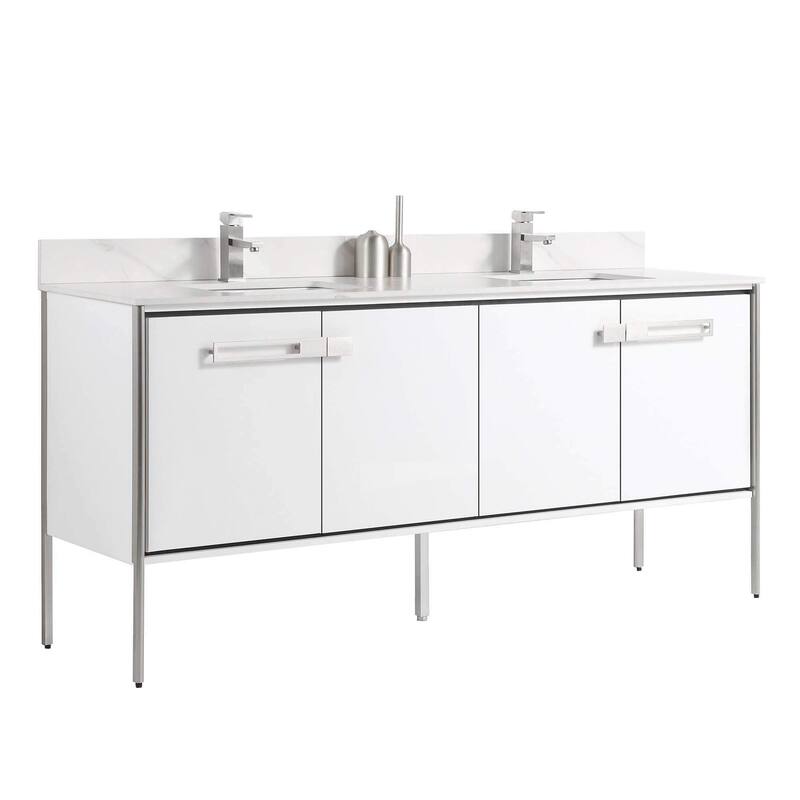 Fine Fixtures Oakville Bathroom Vanity with White Ceramic Sink - 72 Inch - White Matte - Chrome Hardware