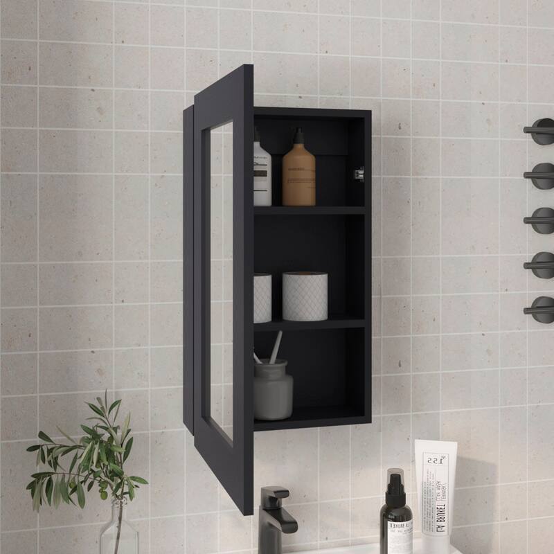 Compact Wall-Mounted Bathroom Medicine Cabinet with Mirror, 1 Door & 3 Shelves, Engineered Wood