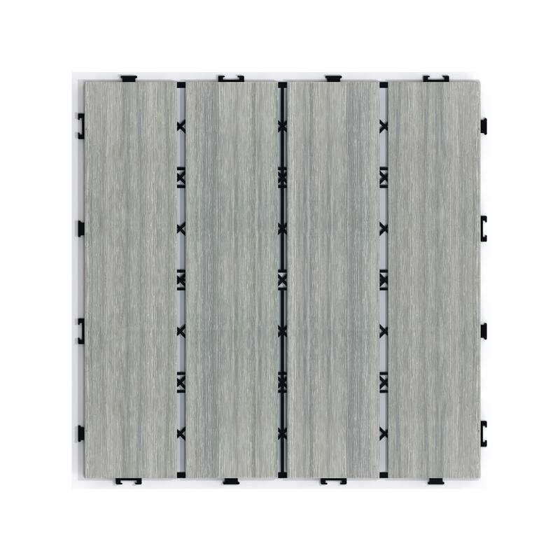 Patio Floor Tiles Pack of 22 WPC Wood-Plastic Composite Patio Deck Tiles DIY Interlocking Decking Tiles, Water Resistant