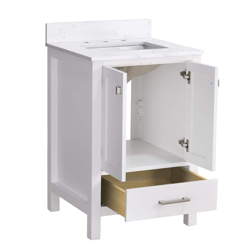 StarrySky 24 inch Undermount Single Sink Bathroom Vanity with Engineered Carrara Marble Top