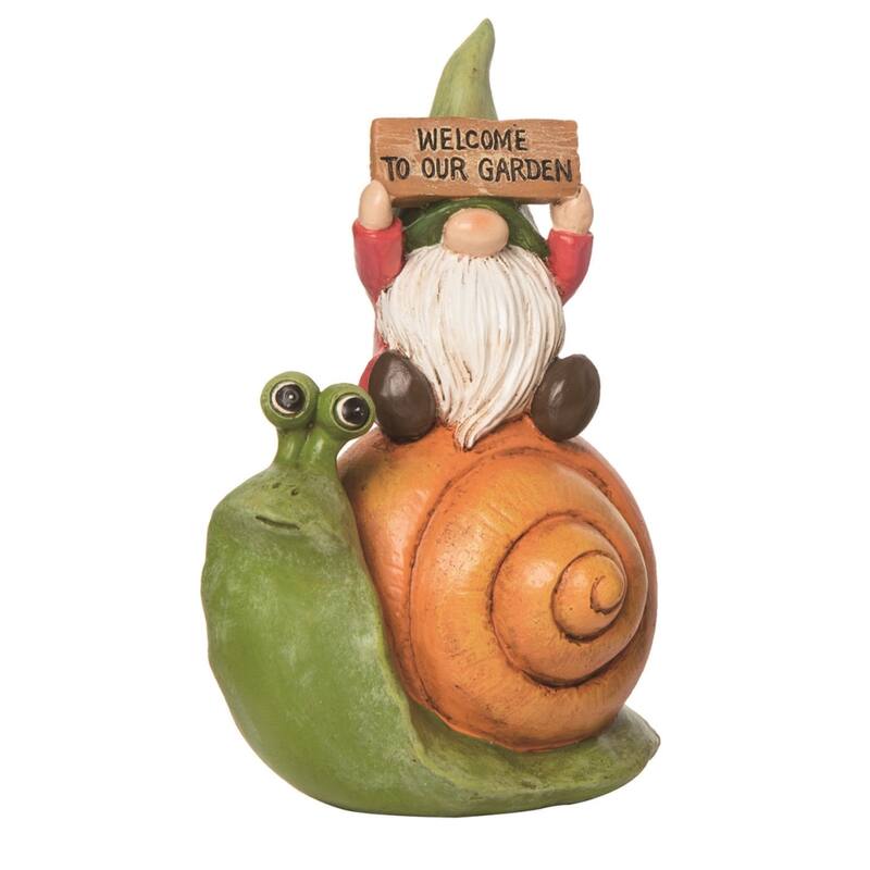 Transpac Resin 7.5" Green Spring Gnome and Snail Critter Rider Figurine
