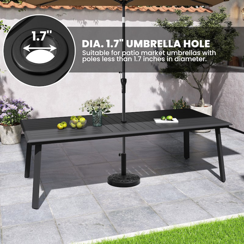 7PCS Outdoor Dining Set Aluminum Dining Table with Umbrella Hole and Adjustable Folding Chairs