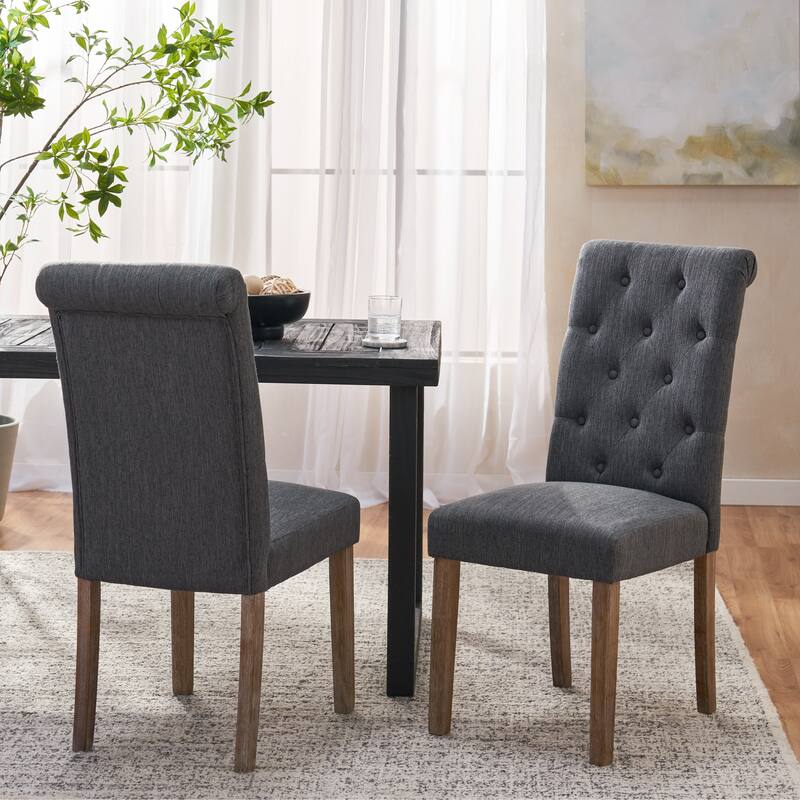 Set of 2 Fabric Upholstered Dining Chair with Wood Legs - Grey