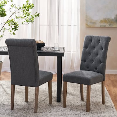 Set of 2 Fabric Upholstered Dining Chair with Wood Legs