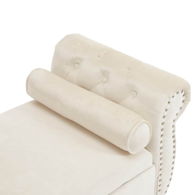 51.25" Velvet Storage Ottoman Bench with Rolled Arms and Wood Legs