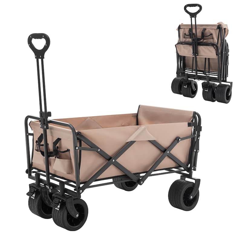 Collapsible Folding Wagon Cart Heavy Duty Utility Beach Wagon with Big Wheels Outdoor Foldable Wagons Carts for Garden Grocery