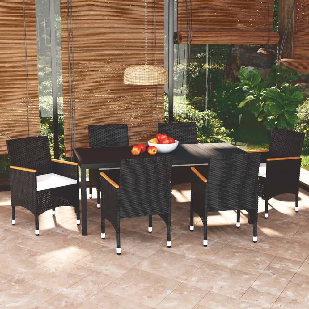 vidaXL Patio Dining Set with Cushions Poly Rattan