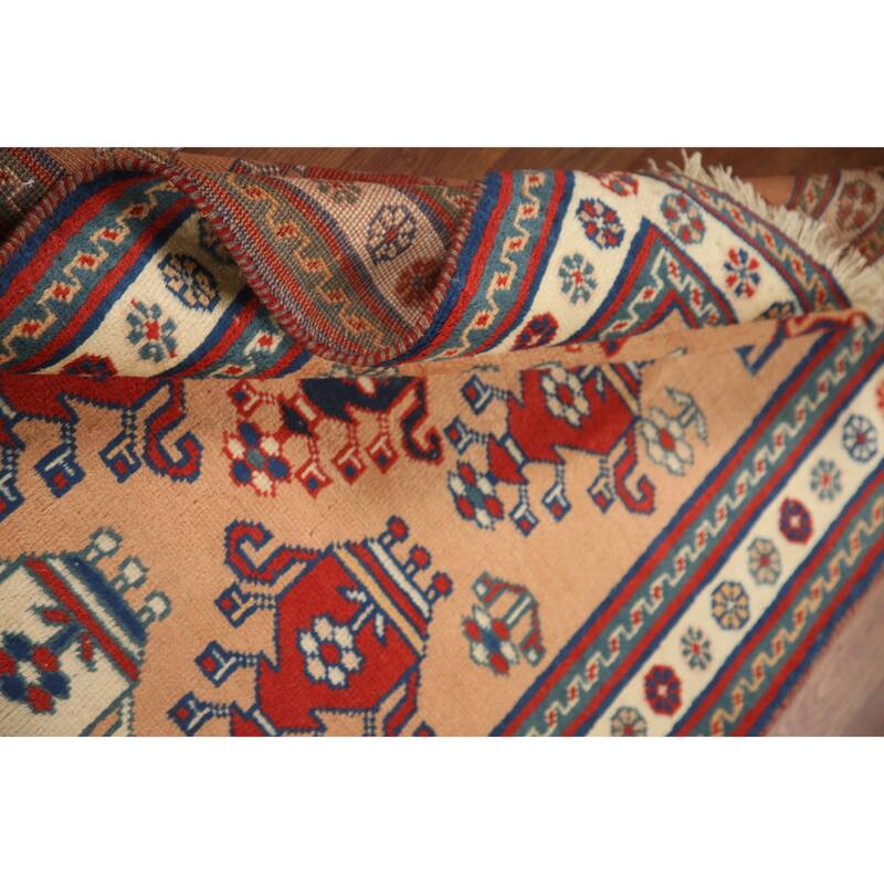 Hand Knotted Oriental 100% Wool Carpet Traditional Geometric Peach Hamedan Area Rug - 4' 10'' X 3' 2''