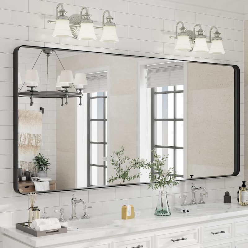 Aluminum Alloy Framed French Cleat Mounted Tempered Glass Wall Vanity Mirror - 77" x 36" - Black