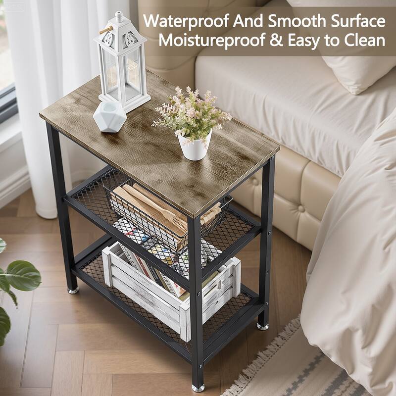 VECELO Contemporary Square End Table 3-Tier Side Table with MDF Top Open Shelves Available in Brown Gray and Charcoal Gray