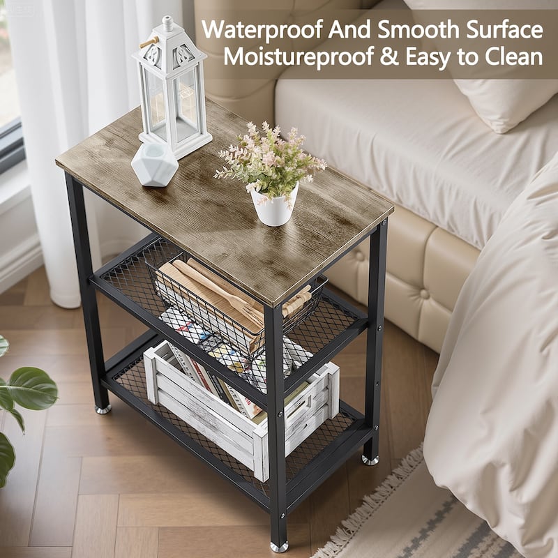 VECELO Industrial Style 3-Tier Nightstands Set of 2 with Open Storage Shelves MDF Top Space Saving for Living Room and Bedroom