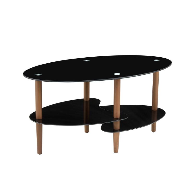 Modern 3-Tier Oval Glass Coffee Table