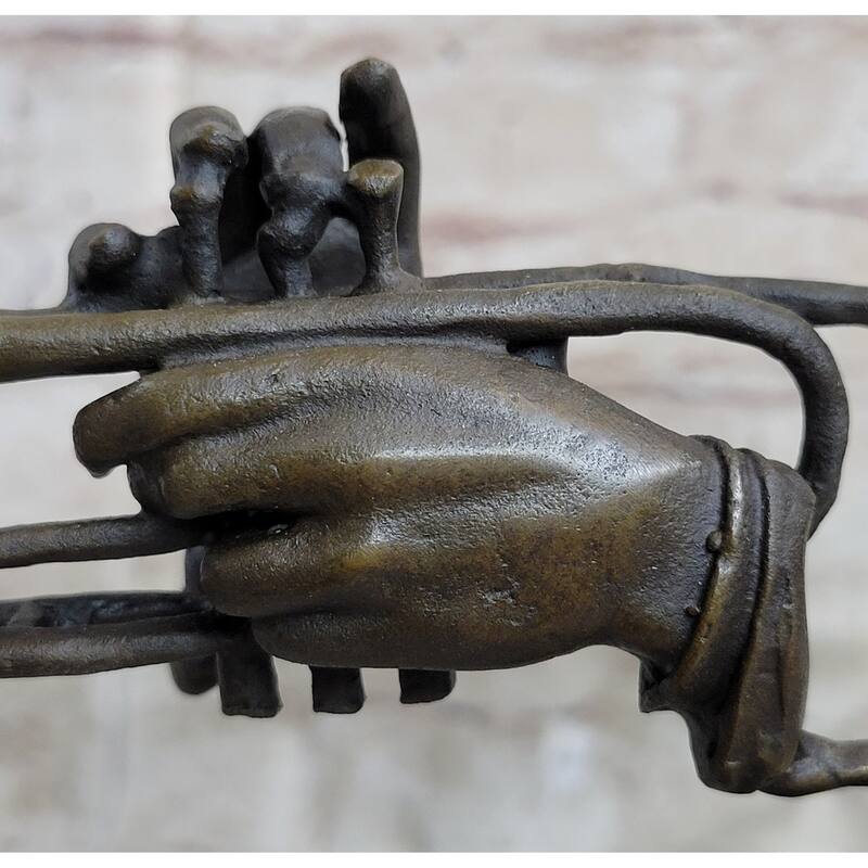 Abstract Bronze Metal Bust Sculpture Statue Of Trumpet Player On Marble Base Signed Art