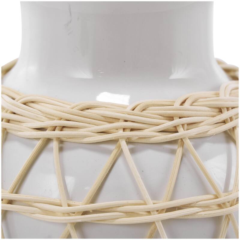 Ceramic Handmade Decorative Vase with Woven Rattan Exterior - White - Roche River Decor