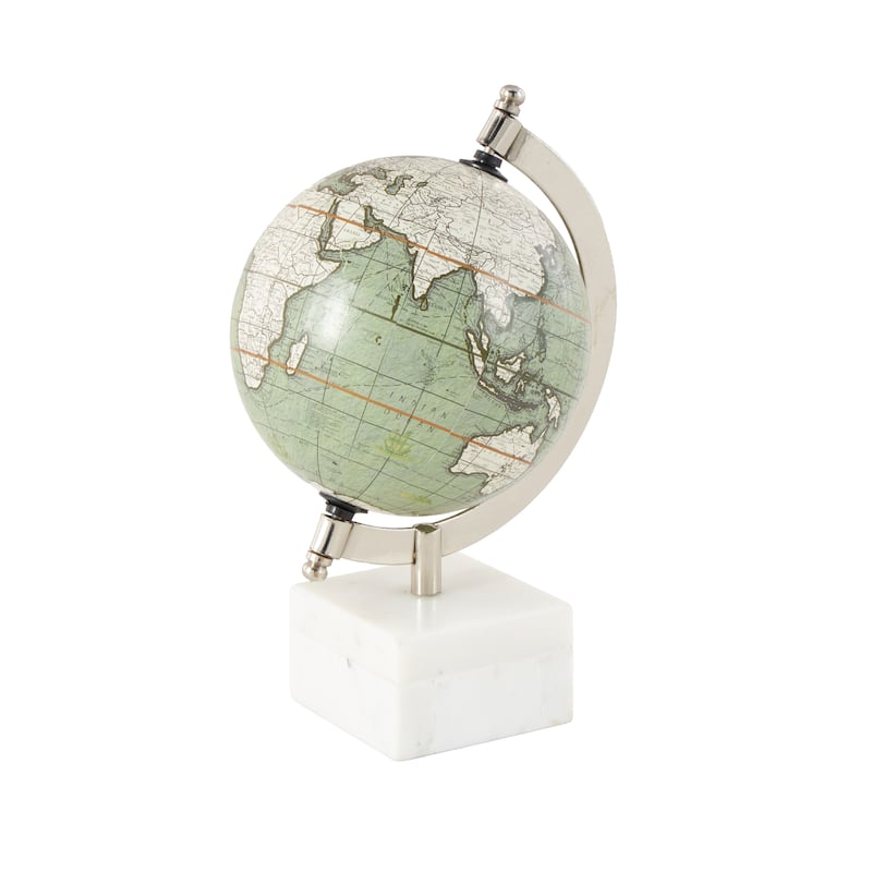 Marble World Map Globe with Marble Base - White - Roche River Decor - White -  6"W, 9"H