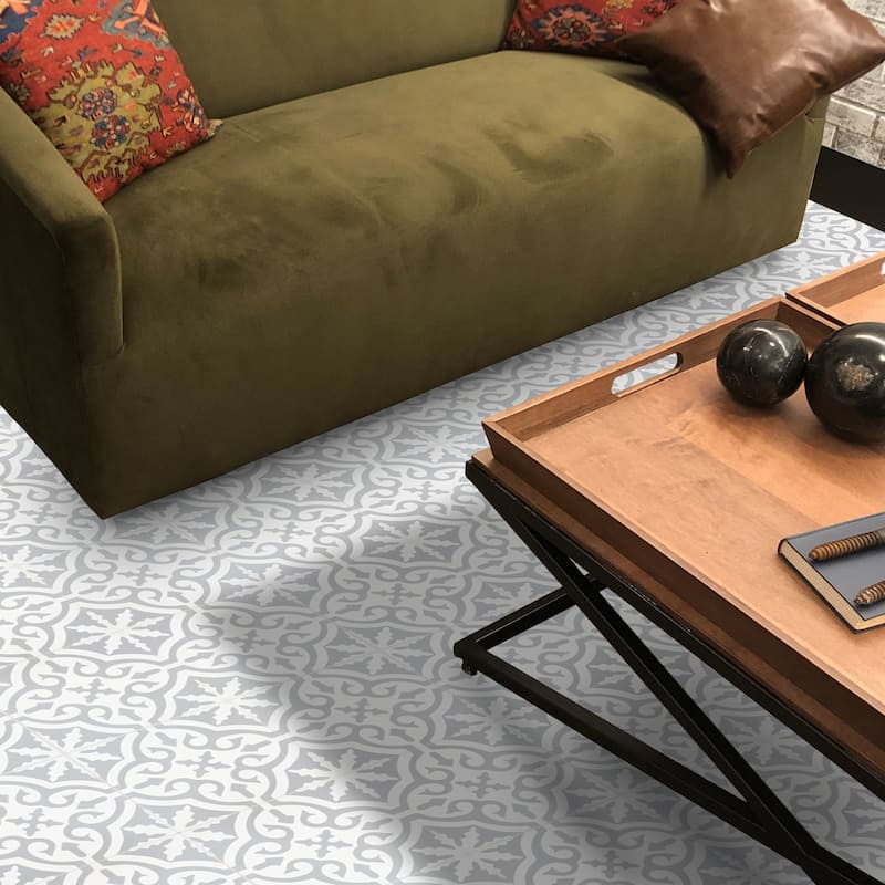 Argana Handmade Cement Tile, 8x8, White/Grey