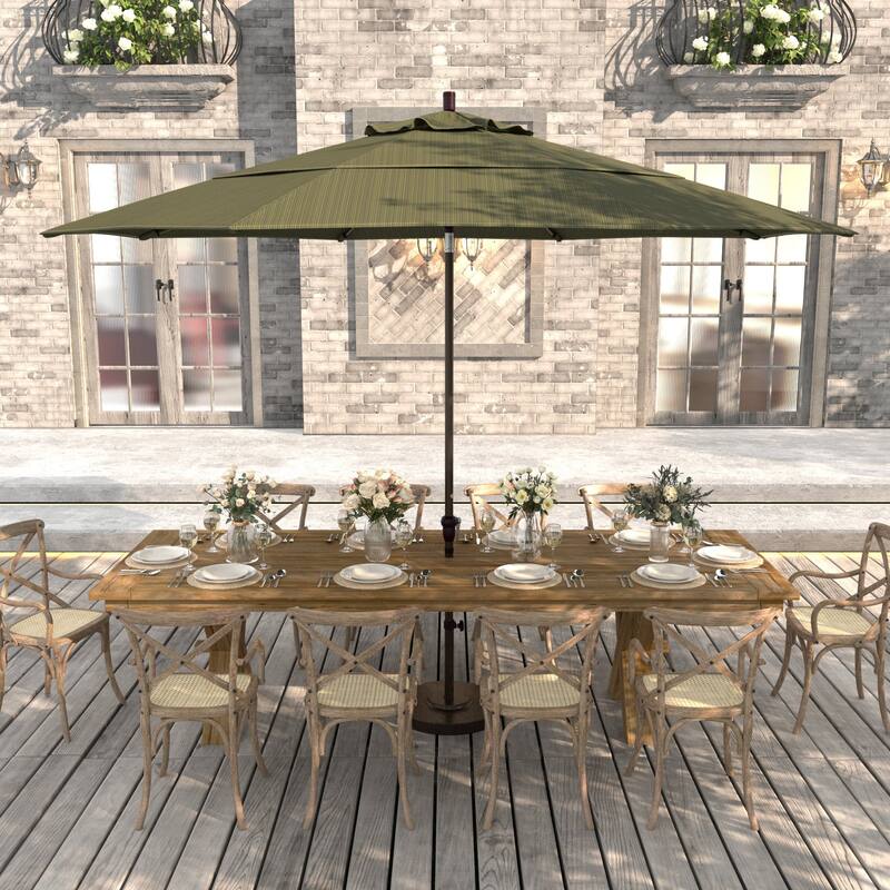 California Umbrella 11' Round Aluminum Crank Open Auto Tlit Patio Umbrella, Bronze Finish, Double Wind Vent.
