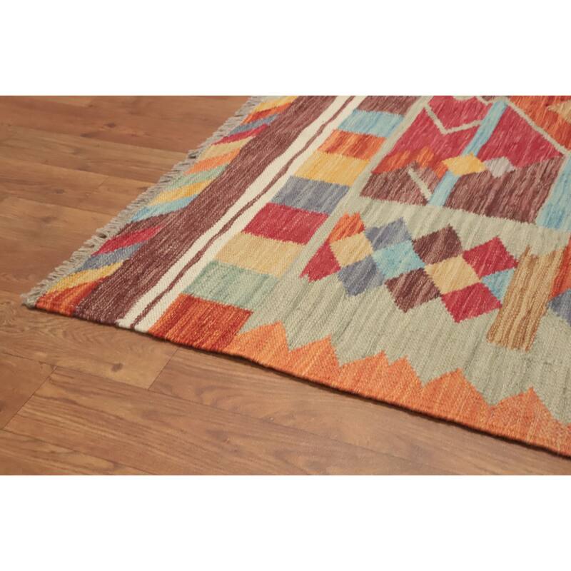 Hand Woven Oriental 100% Wool Carpet Southwestern Tribal Multi-Colored Kilim Area Rug - 5' 10'' X 4' 1''