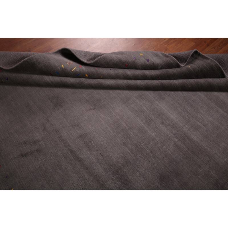 Earth Tone Gabbeh Indo Square Area Rug Hand-Knotted Wool Carpet - 8'2" X 7'10"