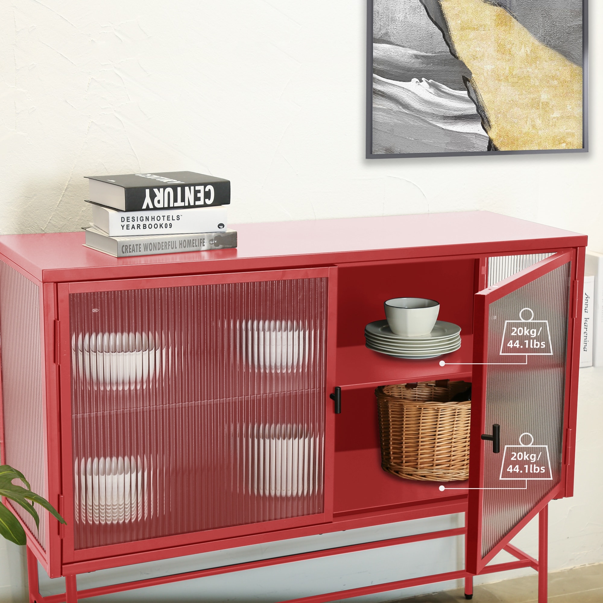 Red cheap metal credenza