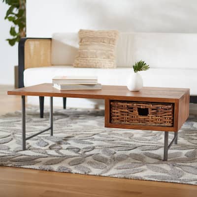 SAFAVIEH Allester 1-Drawer Rattan Coffee Table - 25.6" W x 45.3" L x 16.9" H