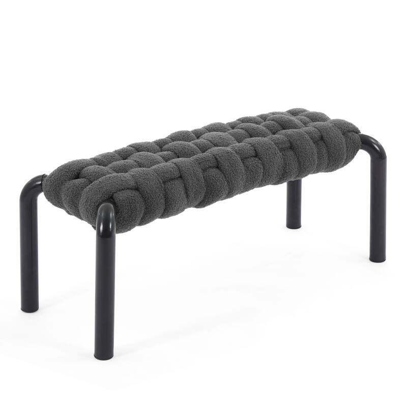 Christopher Knight Home - Teddy Braided Upholstered Bench with Black Metal Legs End-of-Bed Seating