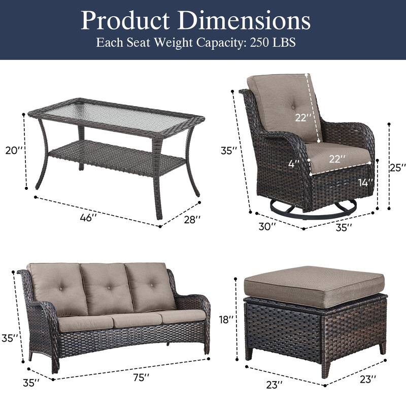 Outdoor Swivel Chairs with Sofa Ottoman Table