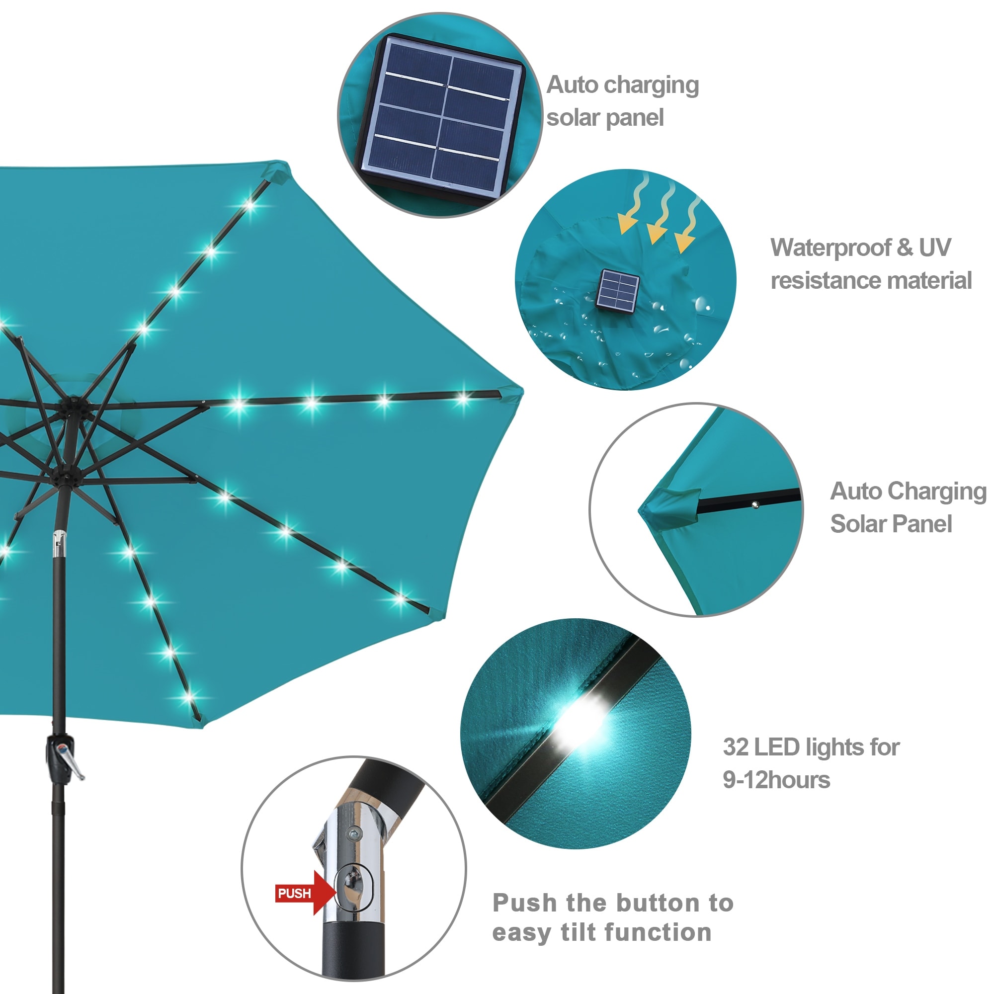 ABCCANOPY 7.5FT Outdoor Patio Solar Umbrella with 32LED Lights