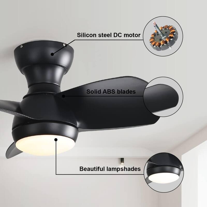 23 Inch Indoor Ceiling Fan With 3 Color Dimmable 3 ABS Blades Remote Control Reversible DC Motor With 18W Led Light